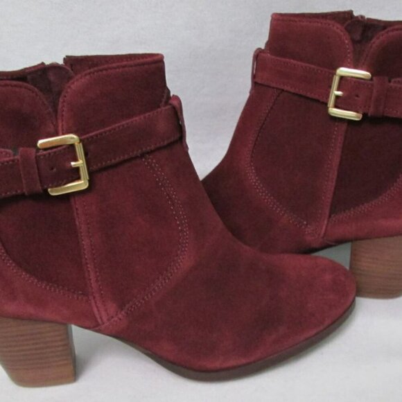 Diba Burgandy Buckle Sleek Bootie with Side Zipper and Block Heel-NWT - Picture 3 of 15
